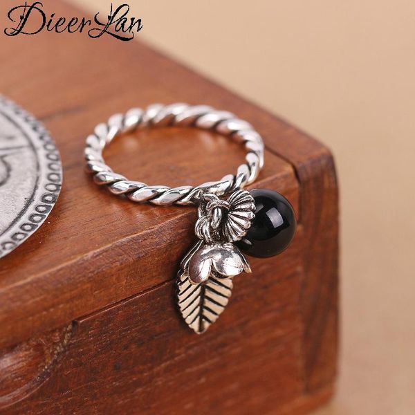 

wedding rings dieerlan retro s925 sterling silver leaf bead for women fashion adjustable size ring christmas gifts party jewelry anillos, Slivery;golden