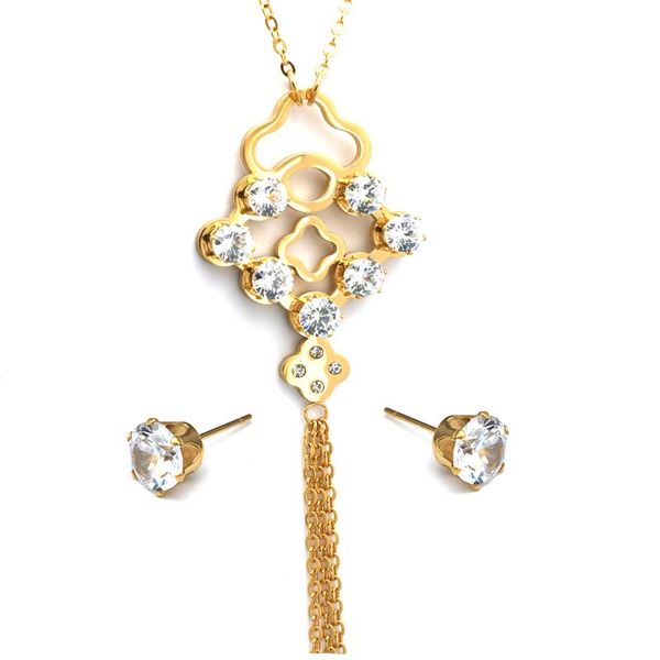 

earrings & necklace stainless steel cute shape pendants earring sets gold/silver color charm cubic zircon jewelry
