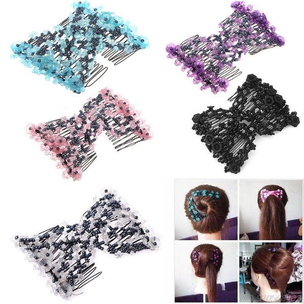 

hair clips & barrettes double fashion comb magic beads elasticity clip stretchy combs d18  drop, Golden;silver