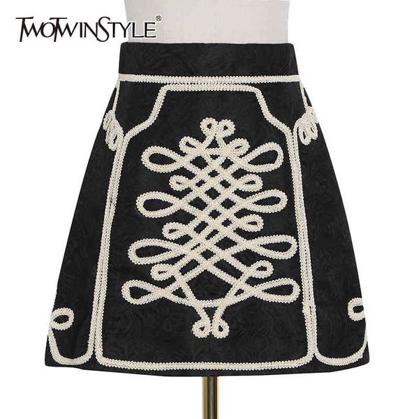 

heavy printing hit color skirt for women high waist mini vintage skirts female fashion clothing spring 210423, Black
