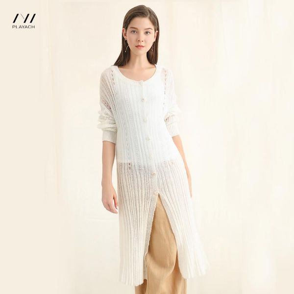 

women's sweaters 2021 autumn long cardigan sweater coat fashion sleeve casual wool hollow out split knit ydgaw082403y, White;black