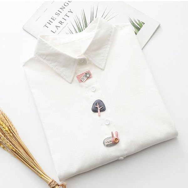 

women's blouses & shirts jmprs white women harajuku cute spring japan embroidery long sleeve ladies blouse casual loose school girls co