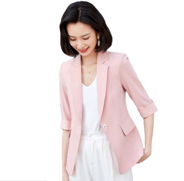 

summer spring pink black blazer women formal interview half sleeve slim jacket office lady work plus size coffee coat women's suits & b, White;black