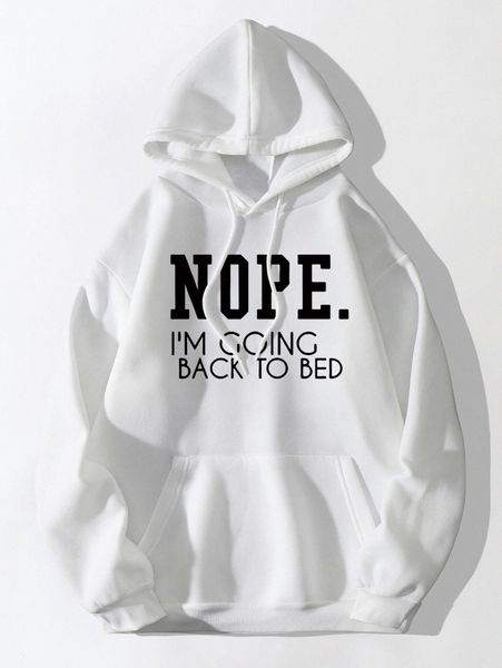 

slogan graphic kangaroo pocket thermal lined drawstring hoodie t0oh#, White;black