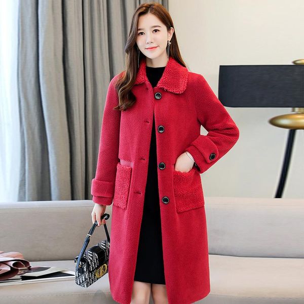 

women's wool & blends 2021 winter long solid coats plus size loose thick casual jackets turn down collar single breasted outwear female, Black