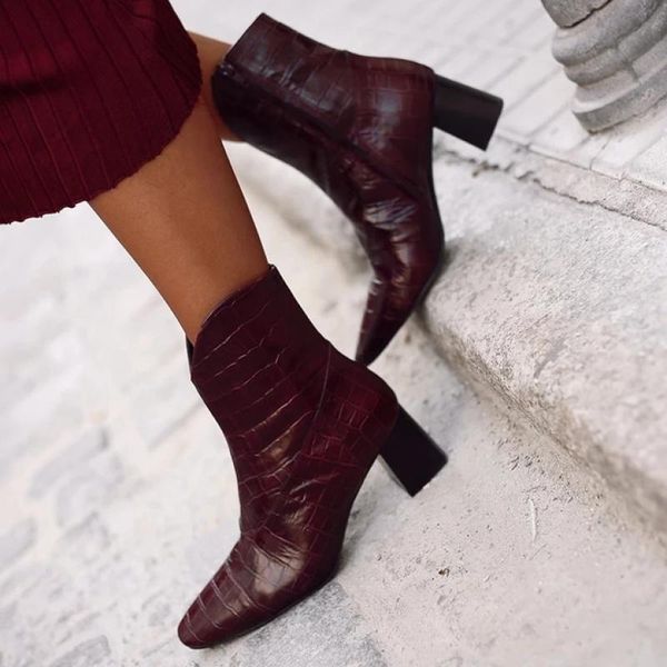 

boots women shoes 2021 fashion leather british style square heels pointed toe handsome motorcycle women's, Black