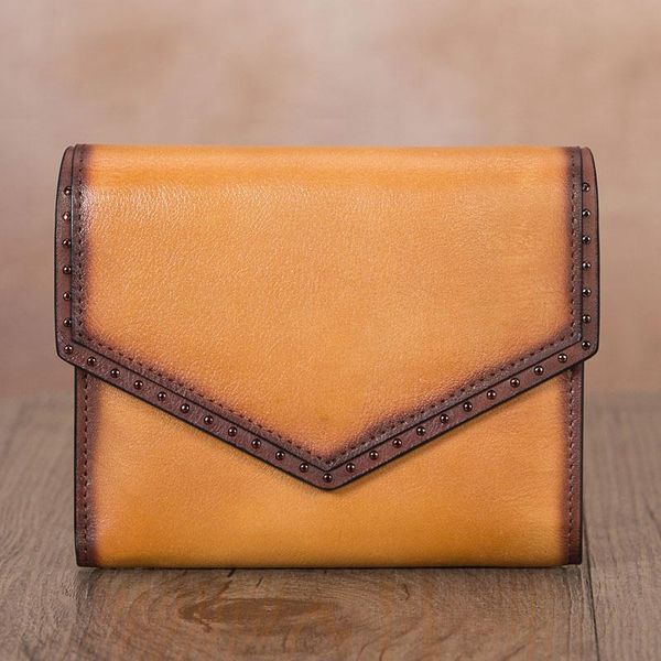 

wallets genuine retro bifold leather for women vintage handmade purse clutch fold over purses slim fashion, Red;black