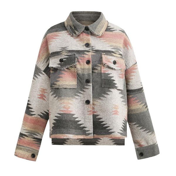 

women's jackets woman jacket fashion retro printed woolen long-sleeved casual single-breasted korean coats women fall clothes for, Black;brown