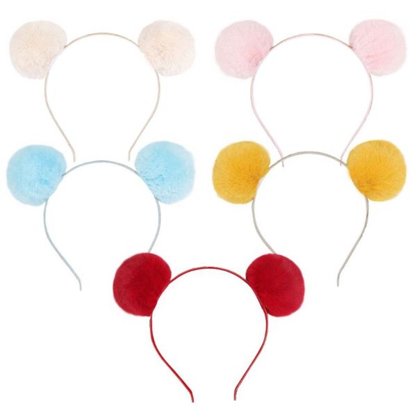 

hair accessories 10pcs/lot cute pom hairband candy color plush ball girls headband fake fur washing face makeup headwear kids accessorie, Slivery;white