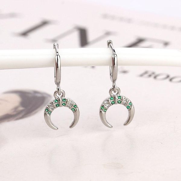 

hoop & huggie colorful zircon horn pendant drop earrings for women trend vintage sparkling moon bride party jewelry birthday gifts, Golden;silver