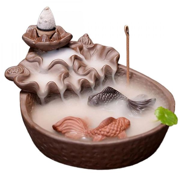 

fragrance lamps fish backflow incense burner meditation gifts home office tea house decor smoke waterfall holder zen buddhist ornaments