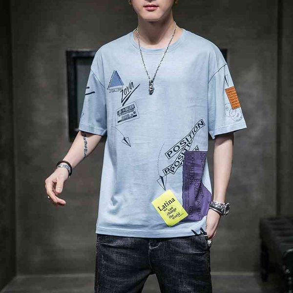 

men's t-shirts fashion designer casual short sleeve 2021 summer new round neck loose print cotton t-shirt quality clothes tees wholesal, White;black