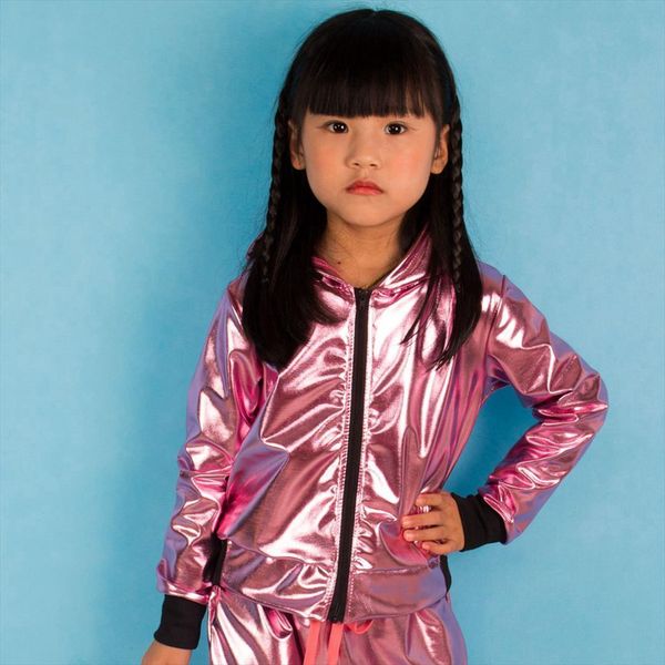 

spring autumn streetwear bomber jacket stage performance wear paillette hip hop dance coat kids jackets for girls, Blue;gray