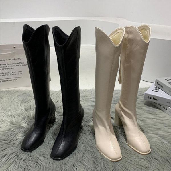

boots zipper women's leather female shoes boots-women luxury designer thigh high heels winter footwear ladies 202, Black