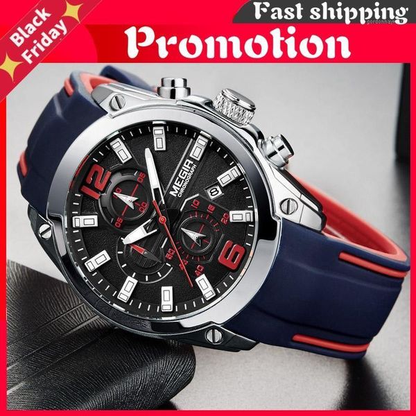 

wristwatches men's chronograph analog quartz watch with date, luminous hands, waterproof silicone rubber strap wristswatch for man, Slivery;brown