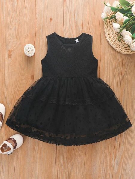 

baby contrast polka dot mesh lace dress she, Red;yellow