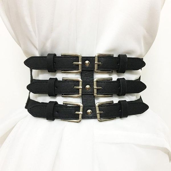 

belts 1pc vintage 3 straps women lady fashion soft faux leather elastic belt self tie wrap waist for mujer dress slimming corset, Black;brown