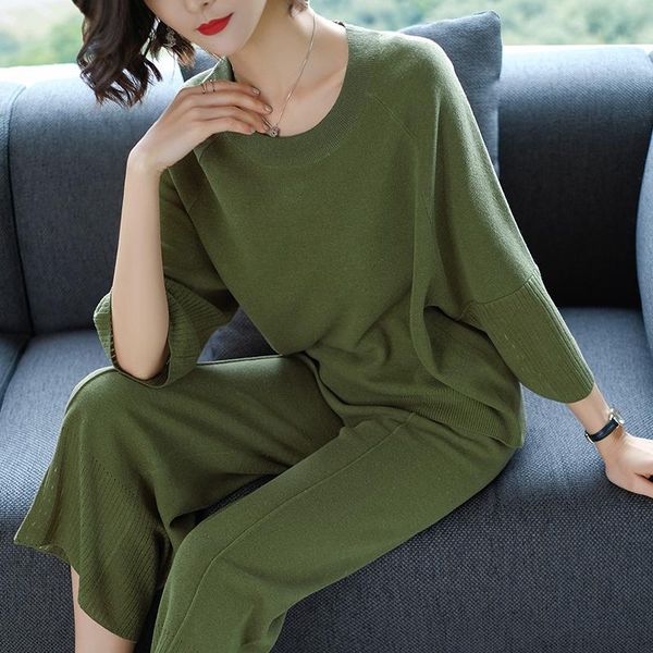 

brand women's elegant casual sets 2021 spring o-neck irregular linen short shirt + ankle-length pants two female tracksuits, Gray