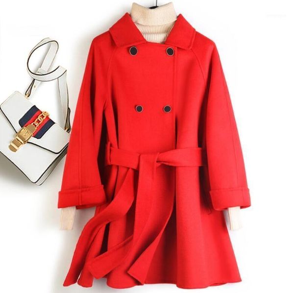 

elegant 95% wool women woolen coat for short ladies two button casaco feminino autumn women's & blends, Black