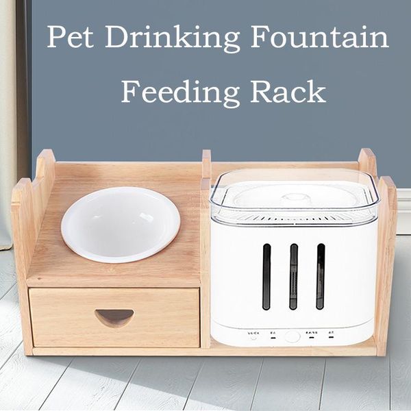 

cat bowls & feeders pet wood automatic drinking fountain storage rack with food bowl oak dog intelligent combination