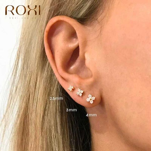 

roxi 925 sterling sier flower piercing stud earrings 3/4/5mm small cartilage lovely zircon women's, Golden