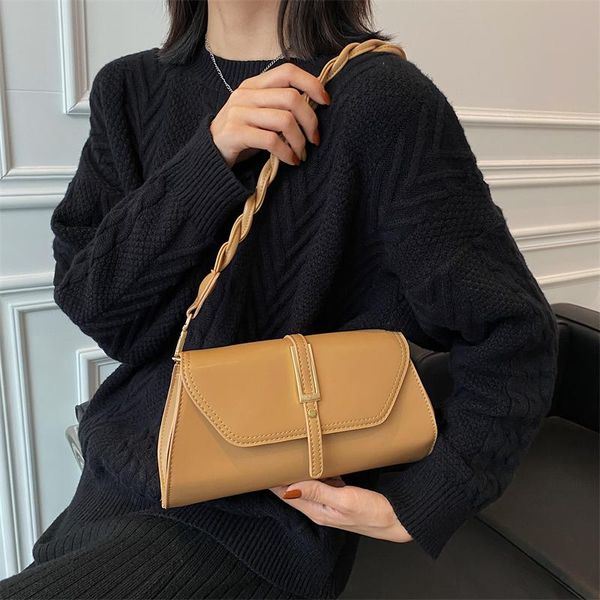 

Evening Bags Solid Color PU Leather Crossbody Bag For Women 2021 Winter Simply Handbag French Small Shoulder Purse Female Travel Armpit