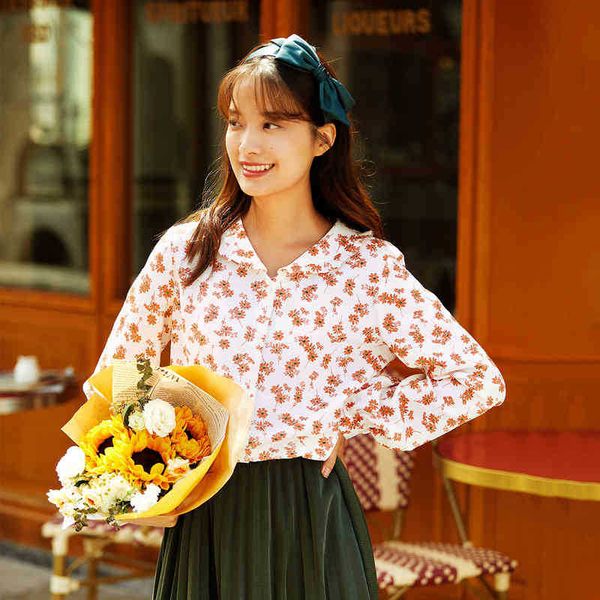 

women's blouses & shirts blouses autumn winter shirt floral retro hong kong style sweet ruffled printed long sleeve blouse th4l, White