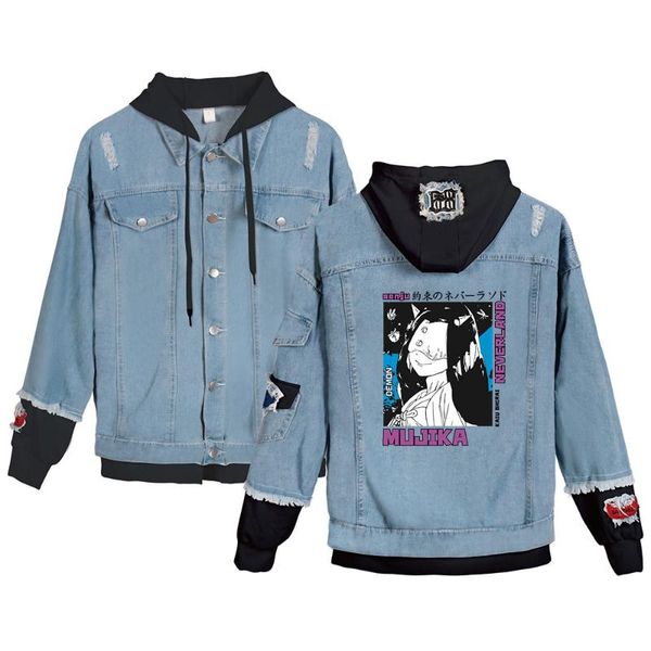 

nieuwe the promised neverland denim jacket japanese manga casual spring autumn women/men outerwear & coats harajuku women's jack, Black;brown