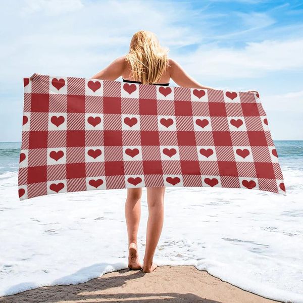 

red heart plaid bath towel microfiber travel beach towels soft quick-dry for adults yoga mat