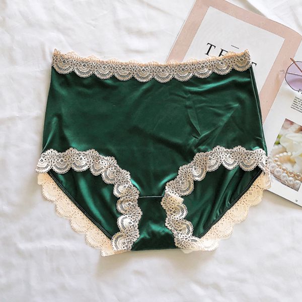 

2Pieces/Lot Womens Seamless Panties Large Sizes Sexy Lace Silky Soft High Quality High Waist Satin Panties Female Underwear Plus Size, Black