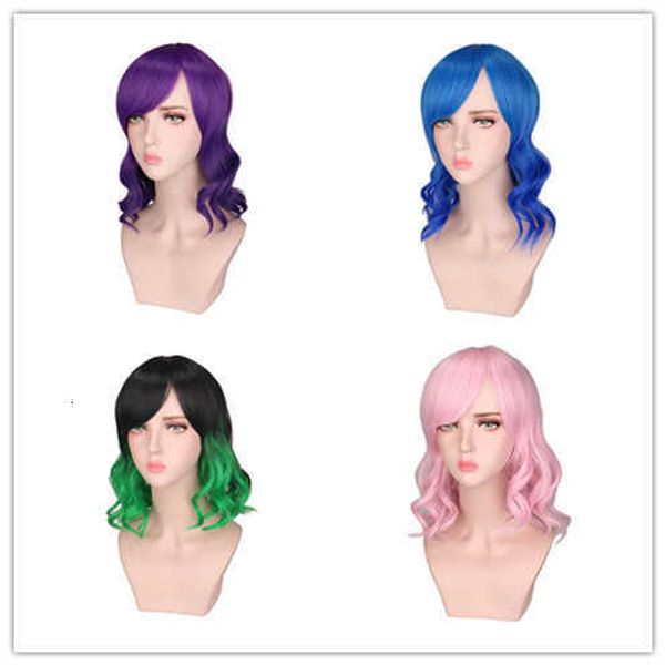 

wig female oblique bangs curly wig mixed color short hair chemical fiber headgear, Black