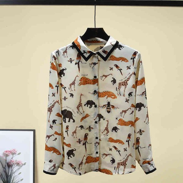 

women's blouses & shirts spring 2021 designer of vintage animal print c378, White