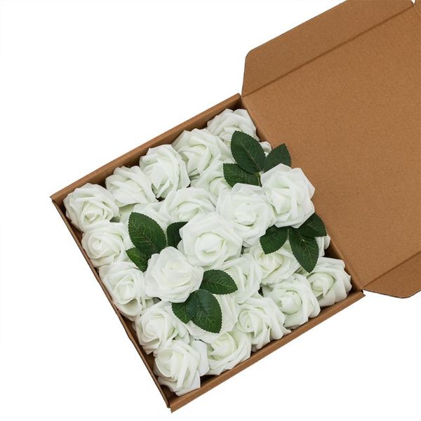 

25pcs pe foam rose flower white decorative flowers & wreaths