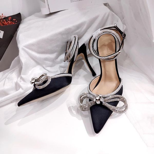 

pointed sandals women chaussures femme rhinestone ladies high heels summer shoes woman butterfly-knot pumps 2021, Black