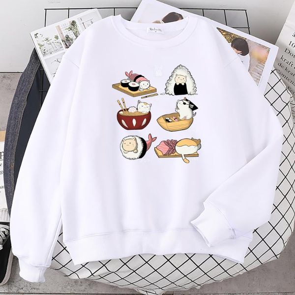 

women's hoodies & sweatshirts sushi cat's day harajuku print hoodie women crewneck cartoons sportswears casual fleece clothes pull, Black