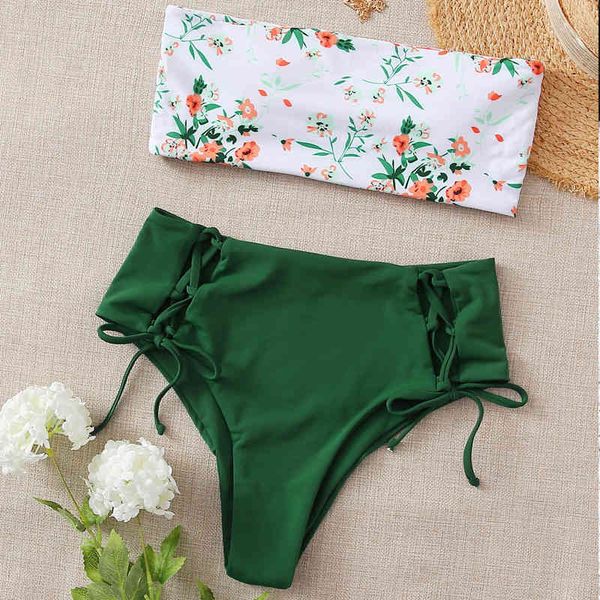 

bikini new print bra lace up women's split suit, White;black