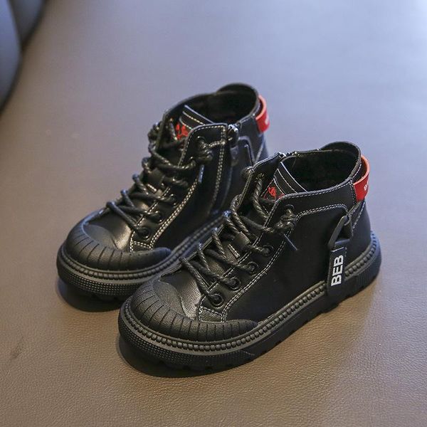 

casual boys sneakers winter children boots high plush warm kids non-slip school shoes girls snow, Black;grey