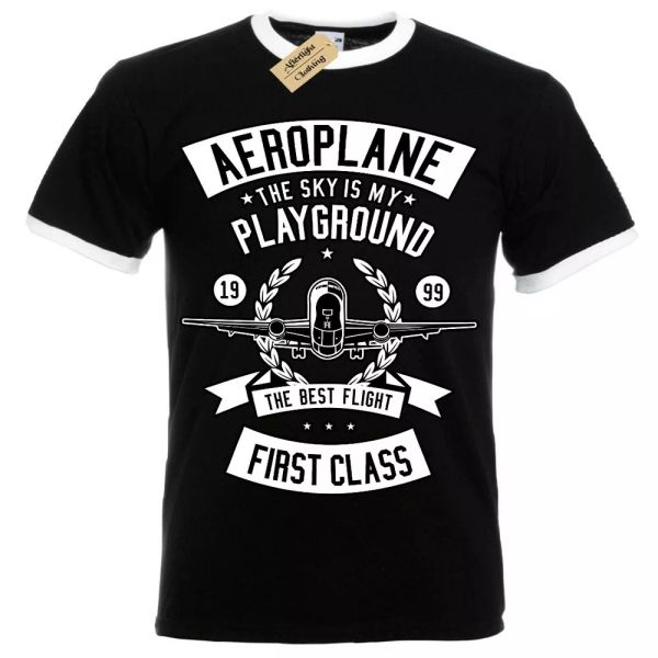 

el cielo es mi parque infantil camiseta aeroplano hombre ringer, White;black