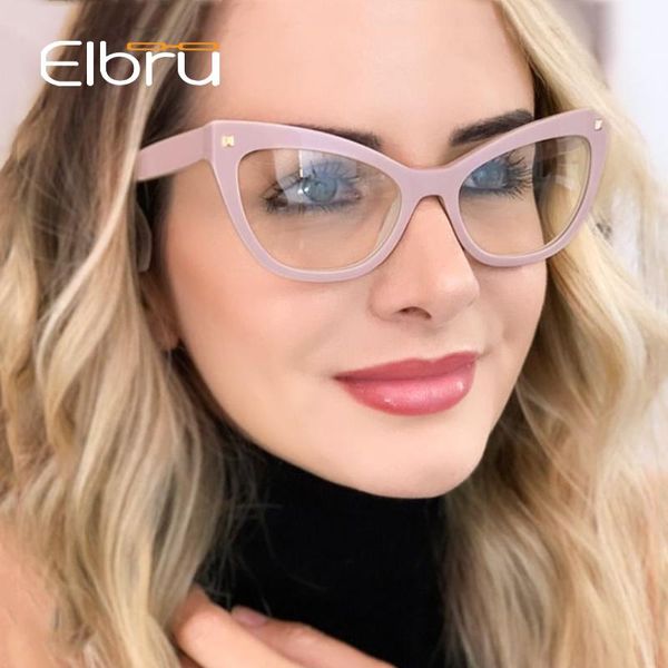 

fashion sunglasses frames elbru women cat eye eyeglasses frame men clear plain glasses computer optical transparent, Black
