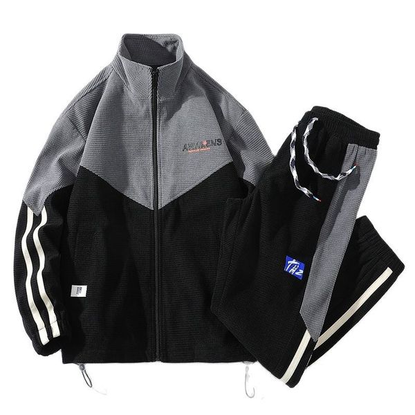 

men's tracksuits male sport tracksuit casual male autumn suit velvet with a hoodie and two-piece cutoff door zipper oversized -4x 5ygy, Gray