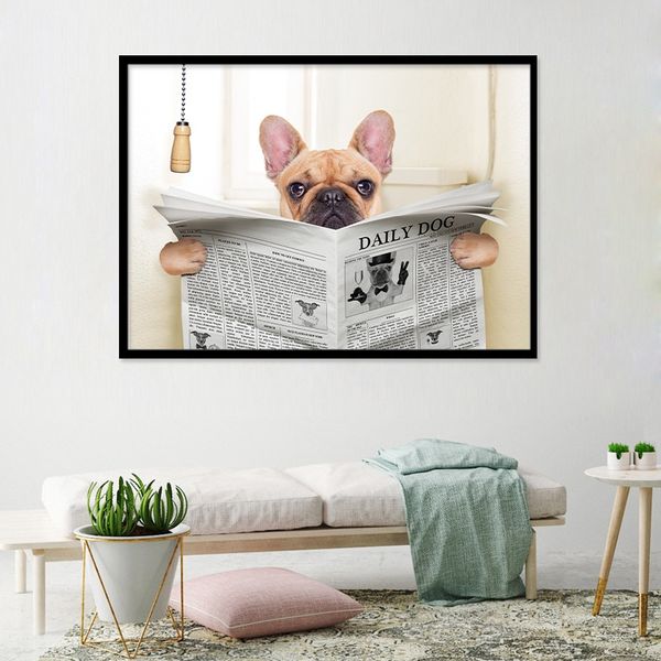 

unframed lovely newspaper dog animal canvas painting