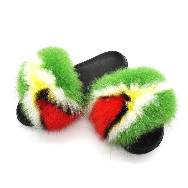 

party fur slippers women real sliders furry flats sweet ladies shoe home warm flip flops sandals, Black