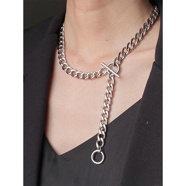 

chokers men's and women's necklaces various wear clavicle chain long sweater ot buckle titanium steel necklace, Golden;silver