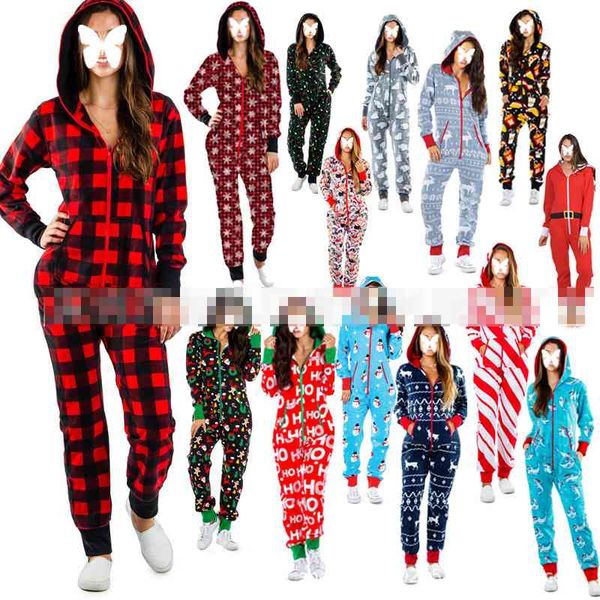 

women sleepwear jumpsuits nightwear sleep christmas printed v neck hoodie long sleeve home wear rompers ladies fashion pajama onesies, Black;red