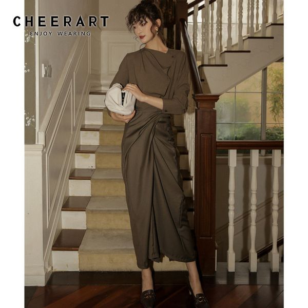 

designer autumn brown ladies and blouses long sleeve button skew collar loose blouse women fall clothing 210427, White