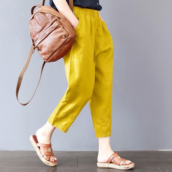 

women summer spring pants casual loose thin high waist solid color linen ninth haren female clothes women's & capris, Black;white