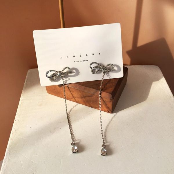 

dangle & chandelier fashion jewelry glass teardrop earrings 2021 design crystal sweet bowknot for girl student gifts, Silver