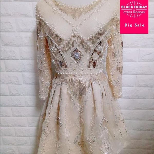 

casual dresses elegant women 2021 brand vestidos fashion three sleeve lace pleated ruffled chiffon embroidery cocktail club party dress, Black;gray