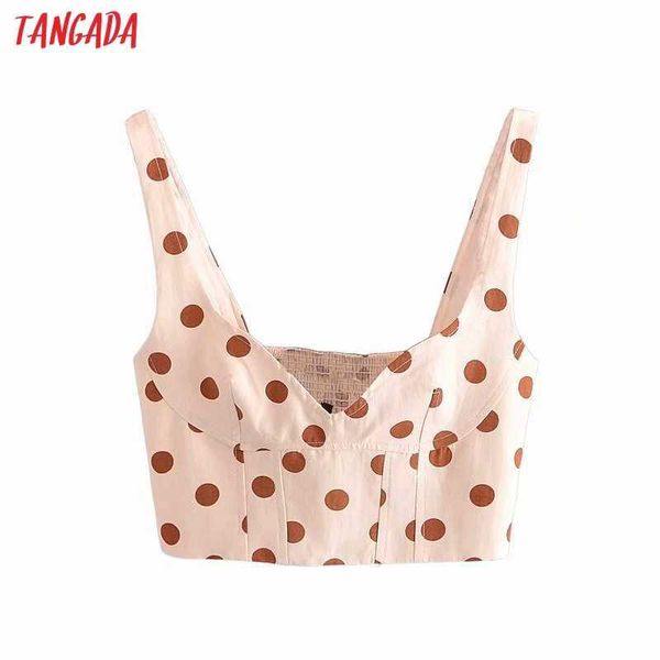 Tangada Donna Dots Stampa Bralette Camis Crop Top Spaghetti Strap Senza maniche Backless Camicie corte Donna Casual Beach Top 3H52 210609