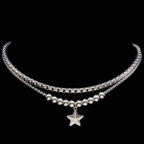 

fashion two stainless steel choker necklace for women bead short silver color necklaces & pendants jewellery bijoux n17979 pendant
